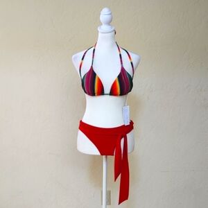 Petal + Sea Maya Tie Shoulder Triangle and Side-Tie Full Bikini Set Size Small